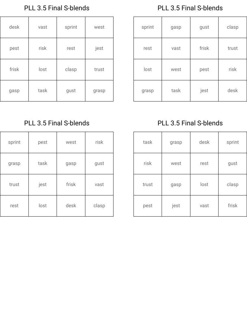 PLL 3.5 Final S-blends Bingo Cards