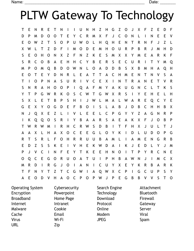 PLTW Gateway To Technology Word Search