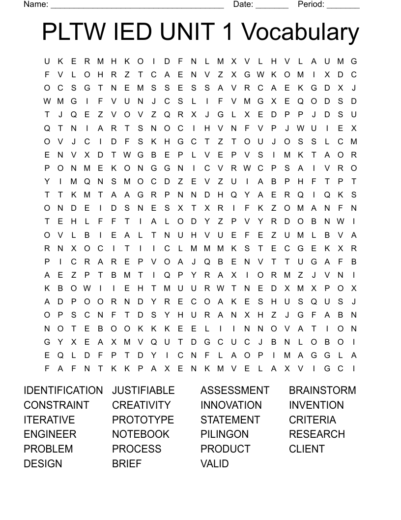 PLTW IED UNIT 1 Vocabulary Word Search