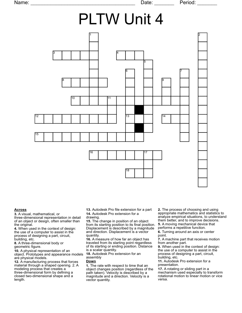 PLTW Unit 4 Crossword
