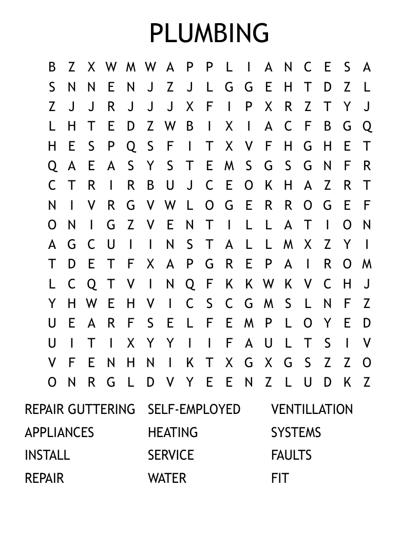 PLUMBING  Word Search