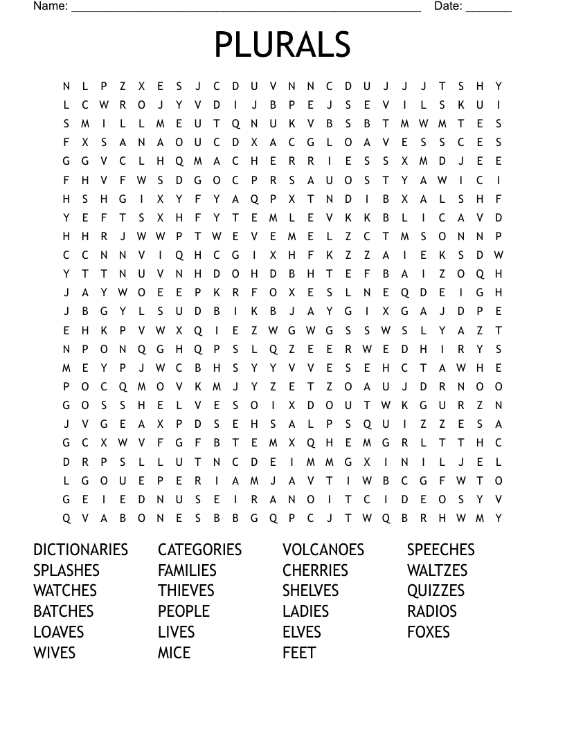 PLURALS Word Search