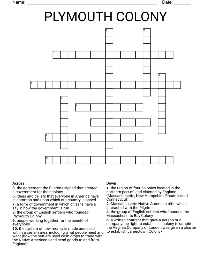 PLYMOUTH COLONY Crossword