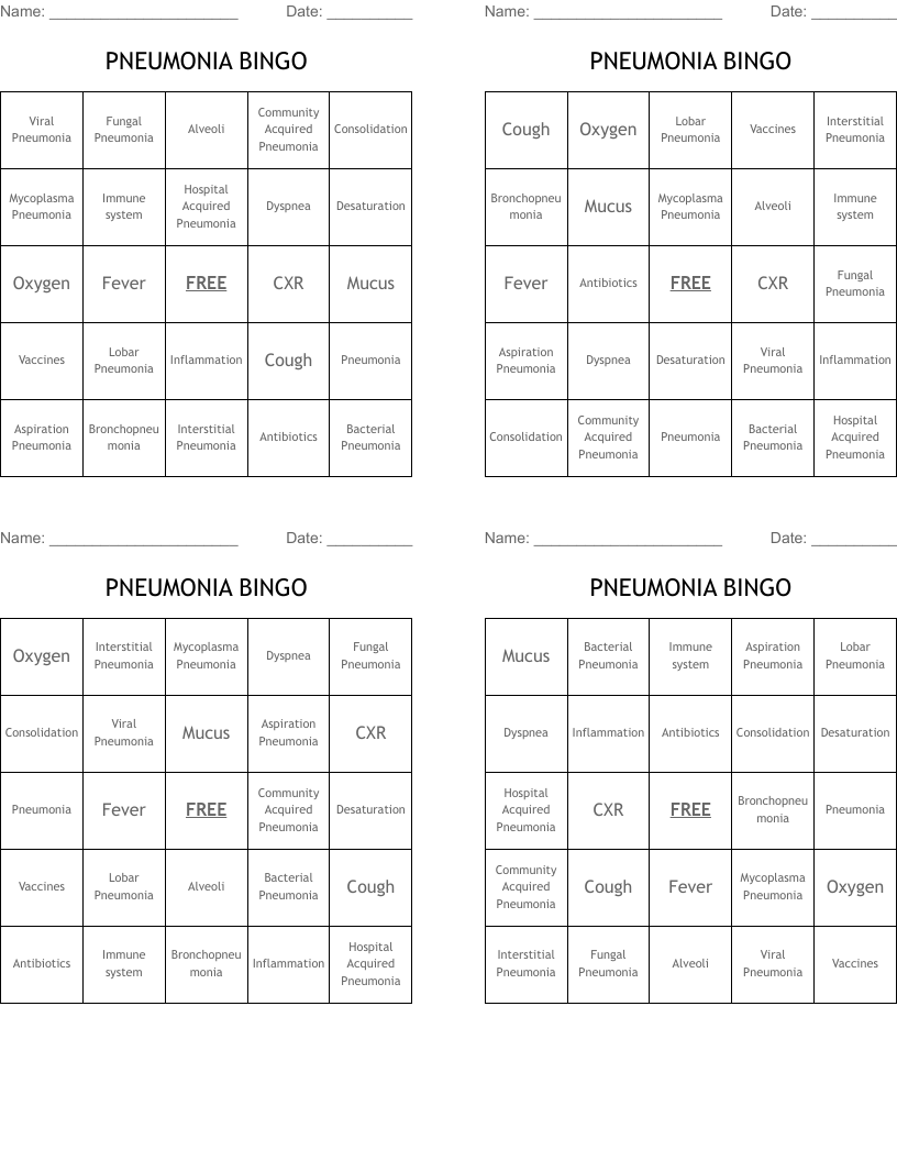 PNEUMONIA BINGO