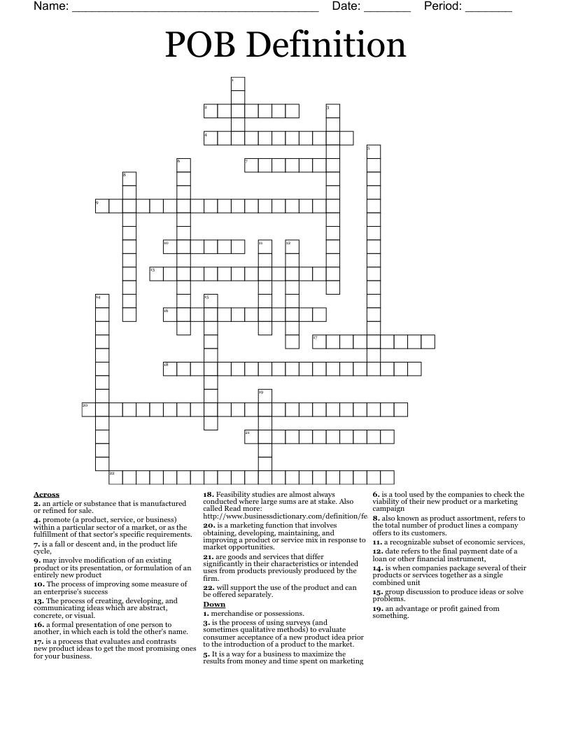 POB Definition  Crossword