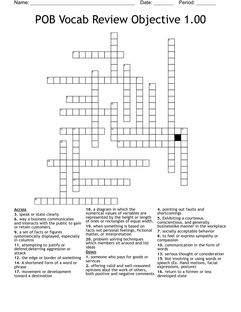POB Vocab Review Objective 1.00       Crossword