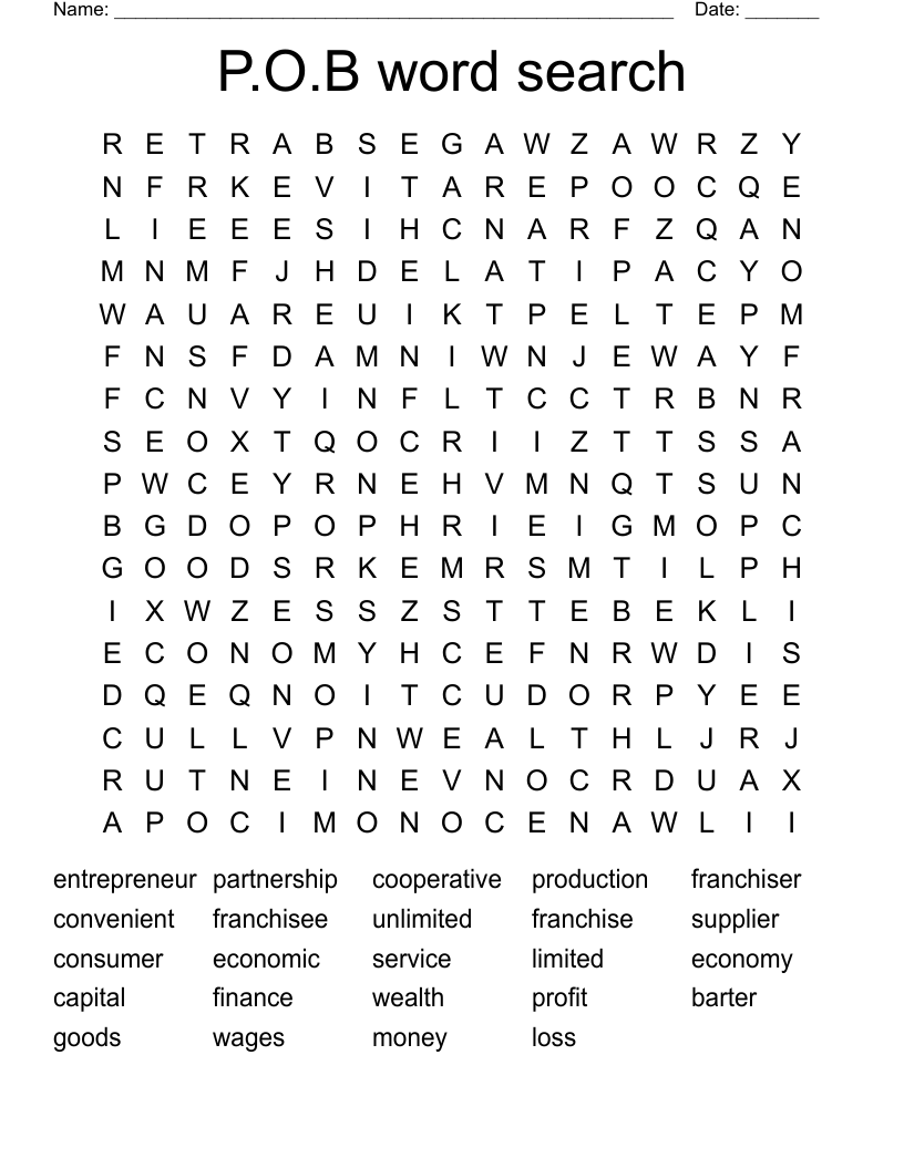 P.O.B word search