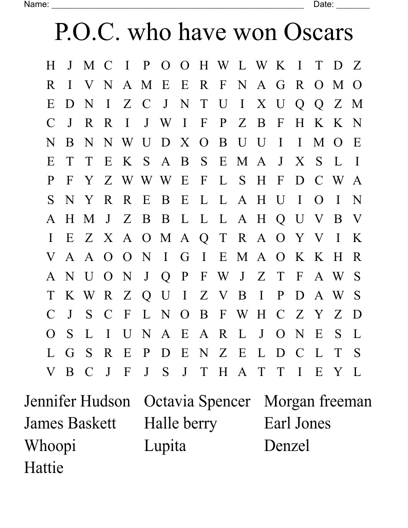 P.O.C. who have won Oscars  Word Search