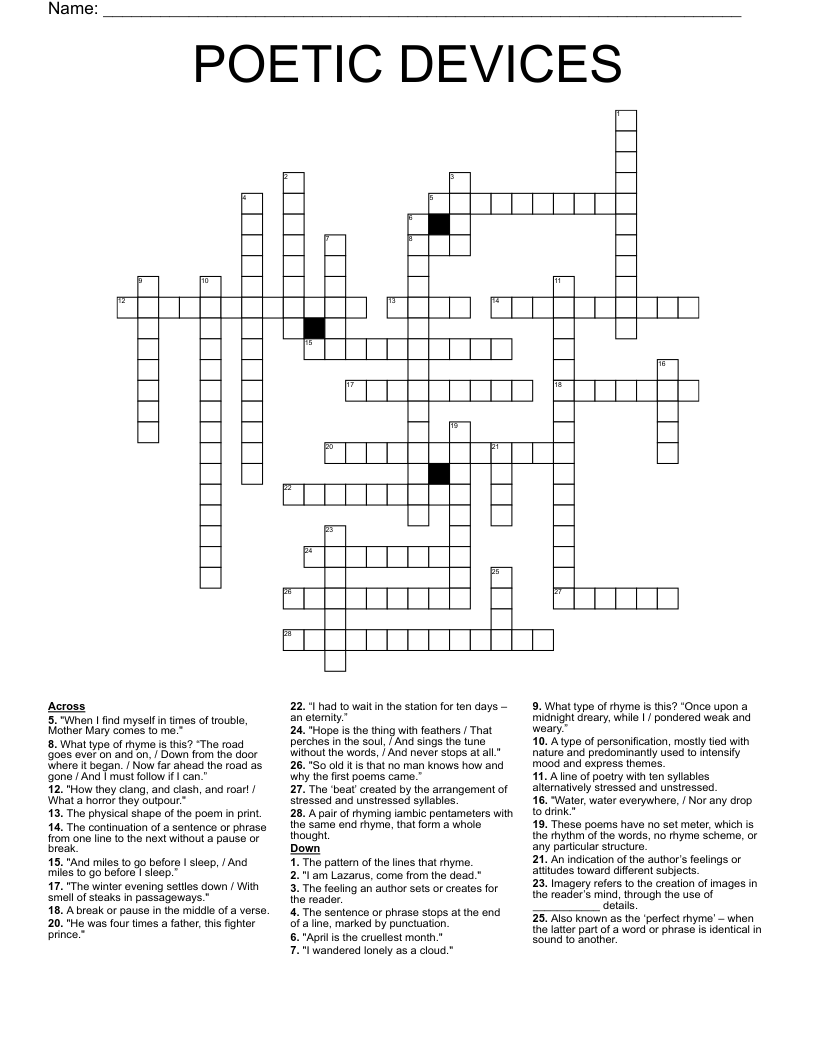 POETIC DEVICES Crossword