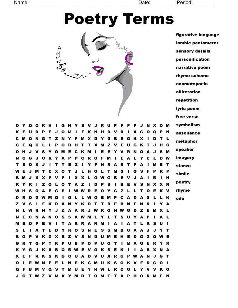 Poetry Terms Word Search