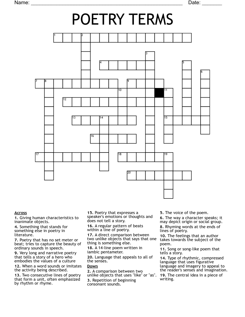 POETRY TERMS Crossword