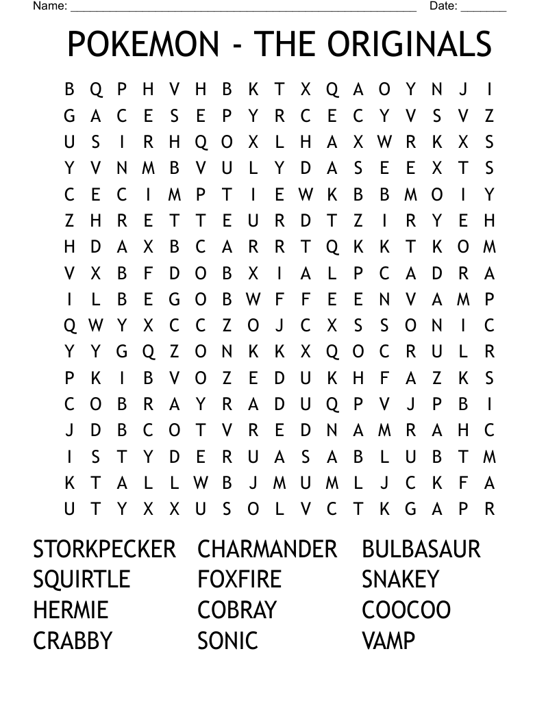 POKEMON - THE ORIGINALS  Word Search