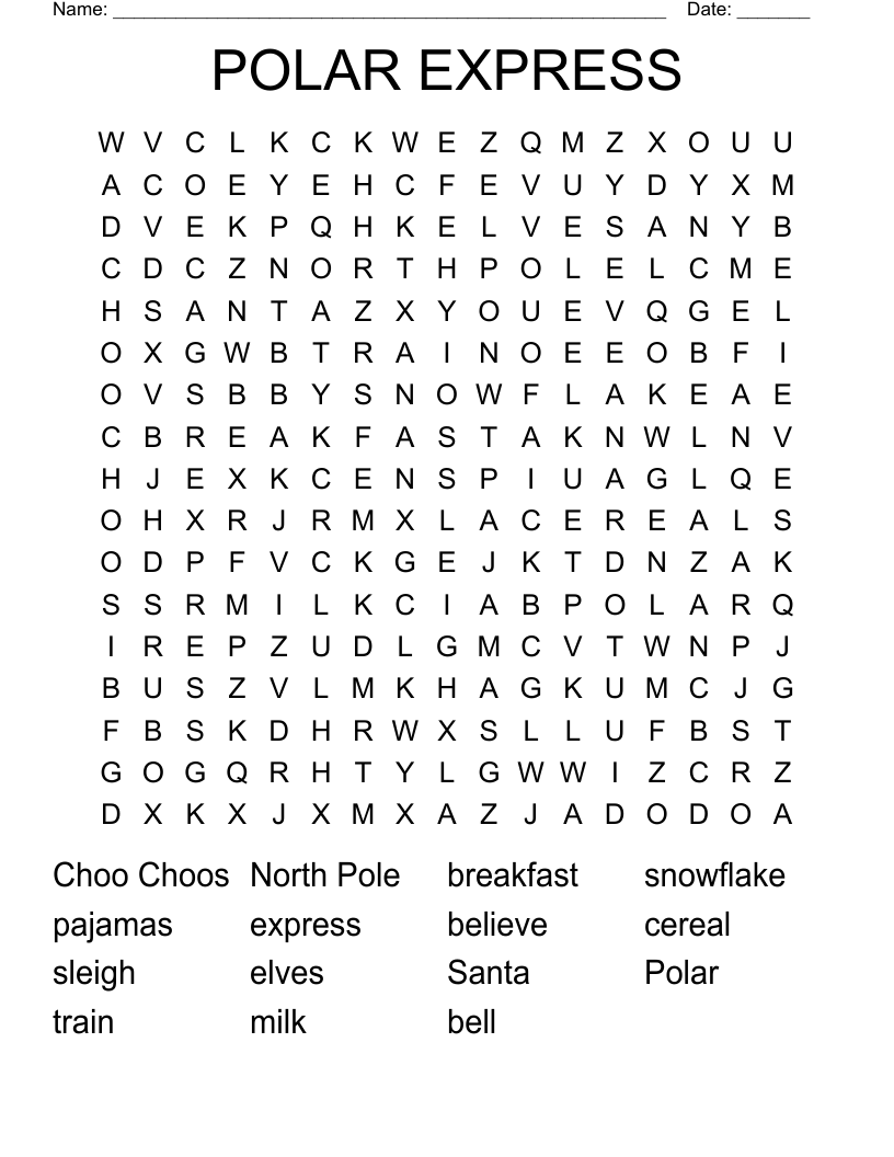 POLAR EXPRESS Word Search