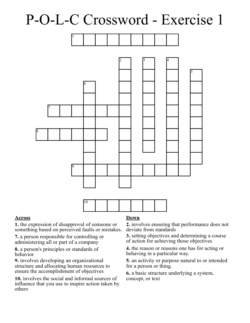 P-O-L-C Crossword - Exercise 1