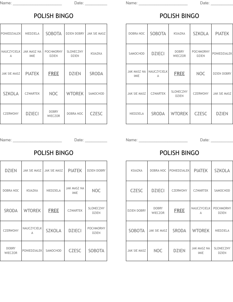 POLISH BINGO