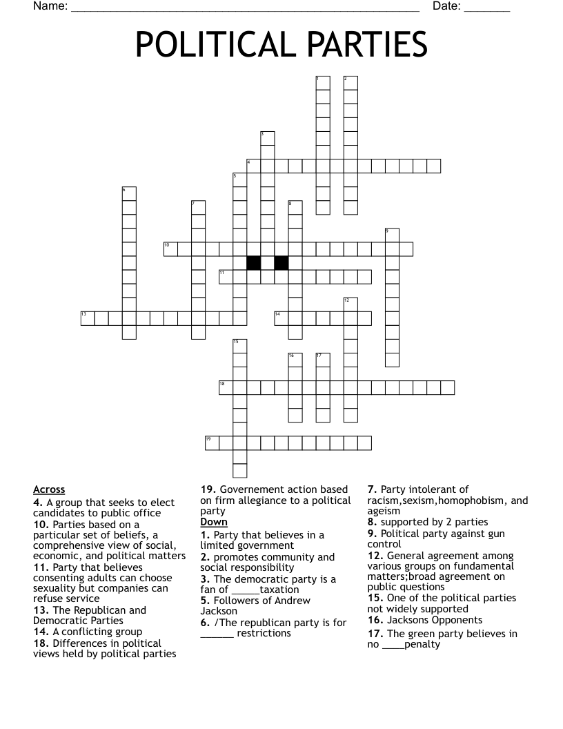 POLITICAL PARTIES  Crossword