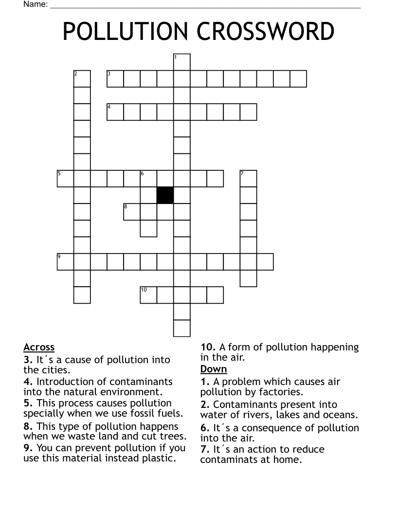 POLLUTION CROSSWORD