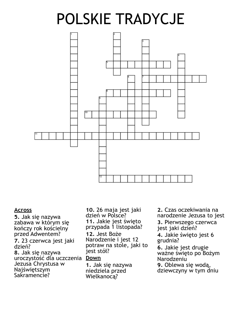 POLSKIE TRADYCJE Crossword