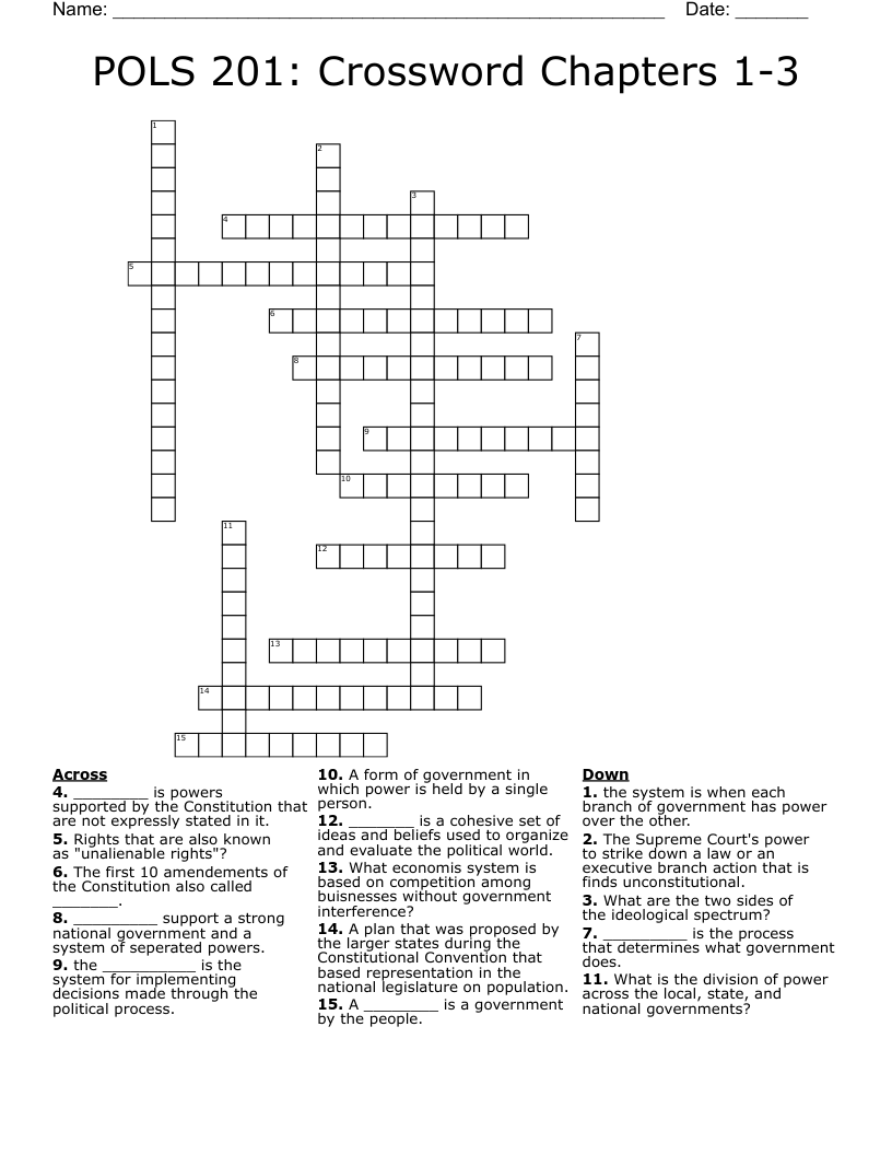 POLS 201: Crossword Chapters 1-3