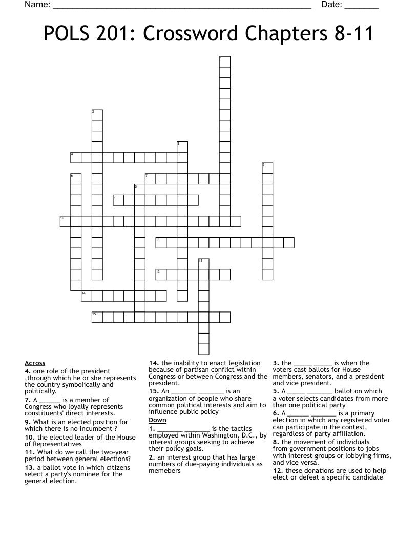 POLS 201: Crossword Chapters 8-11