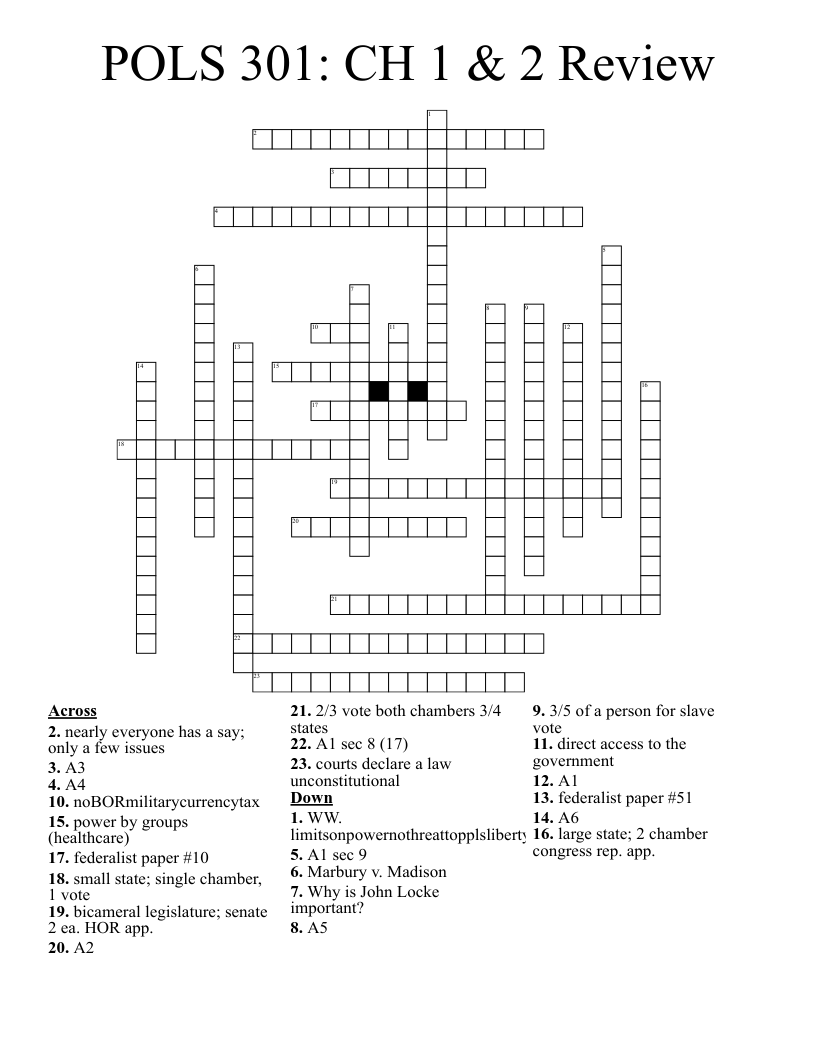 POLS 301: CH 1 & 2 Review Crossword