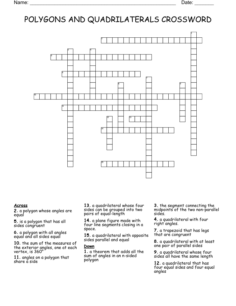 POLYGONS AND QUADRILATERALS CROSSWORD
