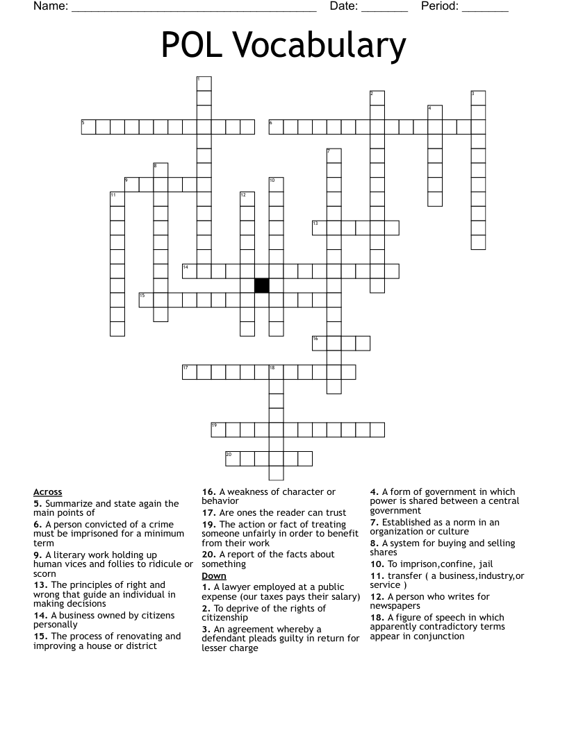 POL Vocabulary Crossword