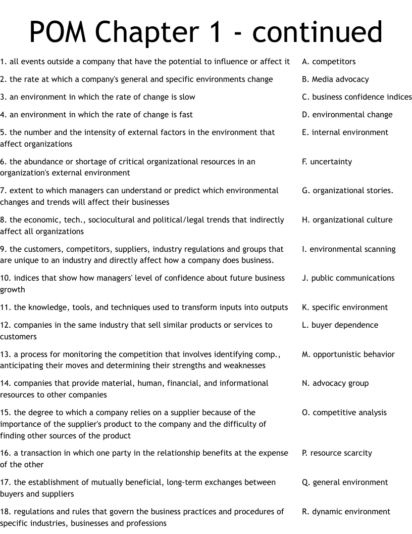 POM Chapter 1 - continued Worksheet