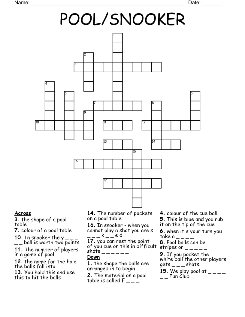 POOL/SNOOKER Crossword