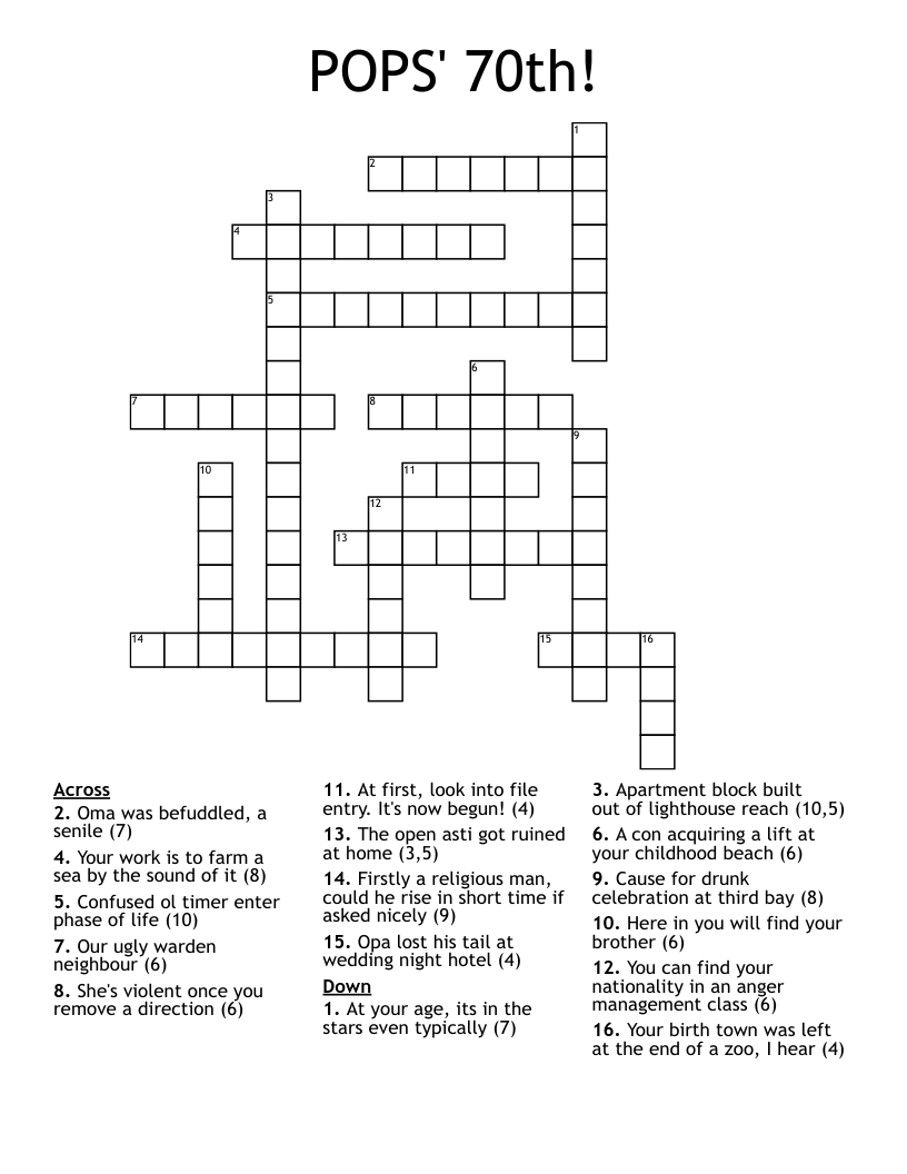 POPS' 70th! Crossword