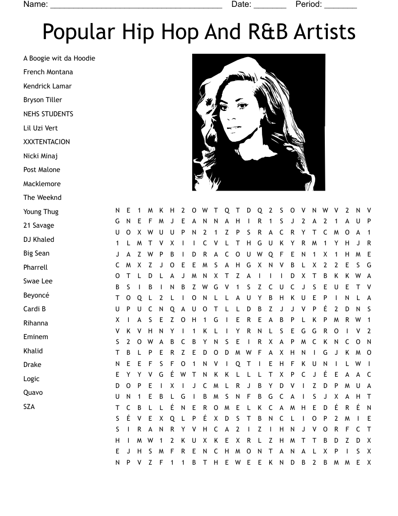 Popular Hip Hop And R&B Artists Word Search