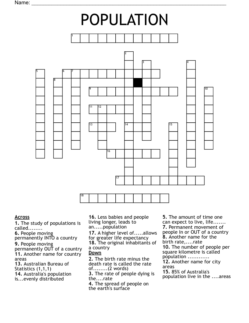 POPULATION Crossword