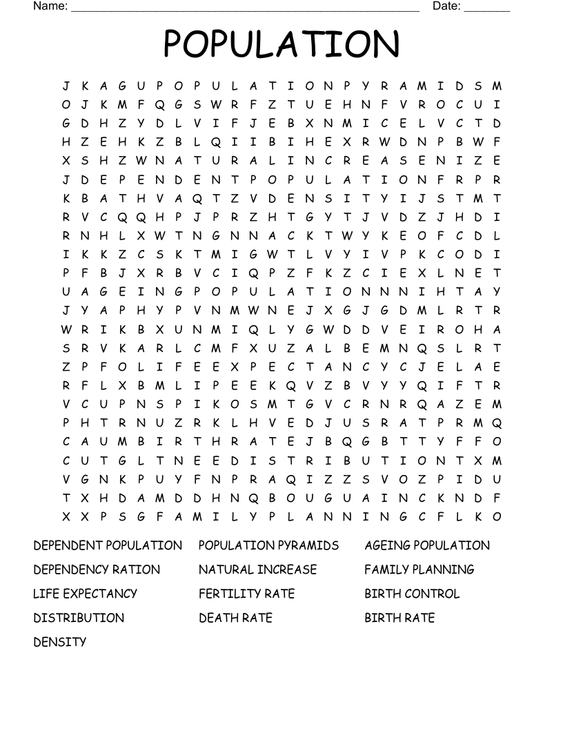 POPULATION Word Search