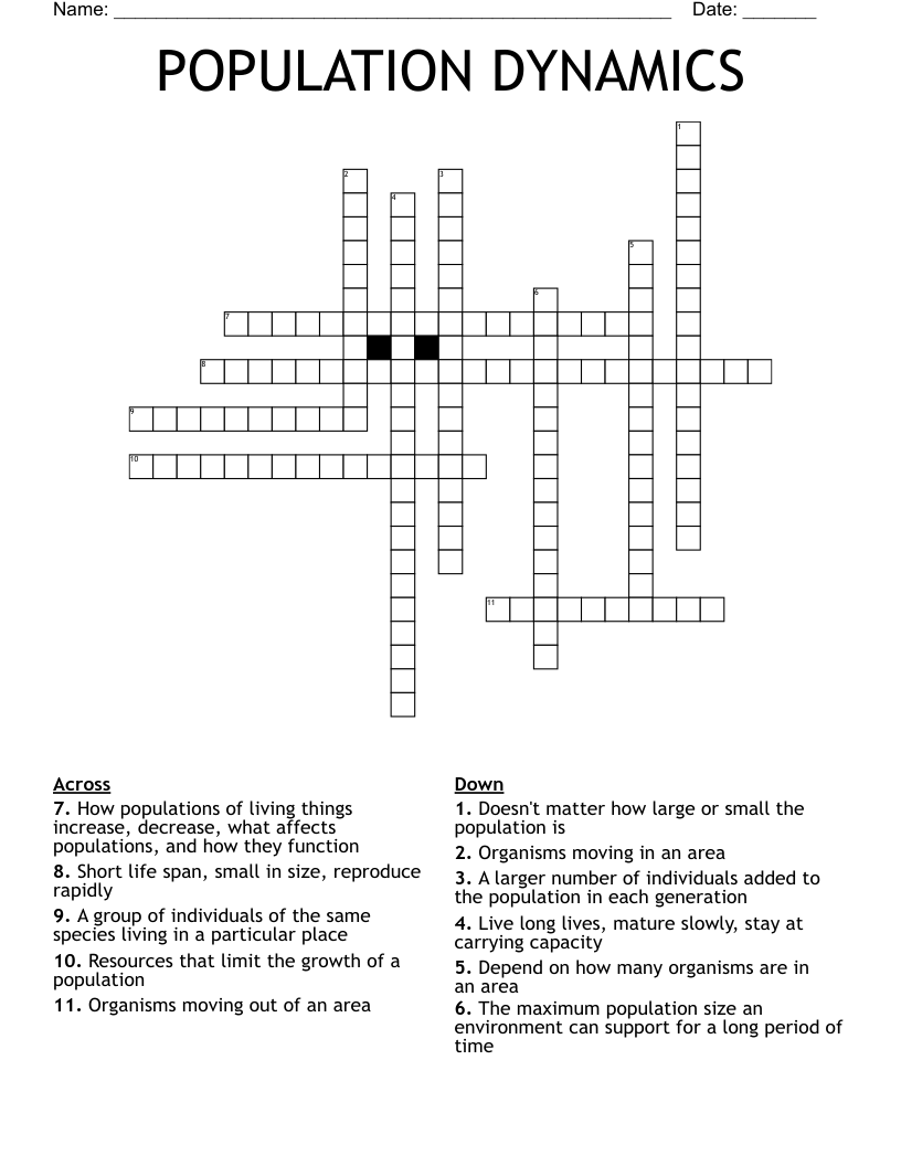 POPULATION DYNAMICS Crossword