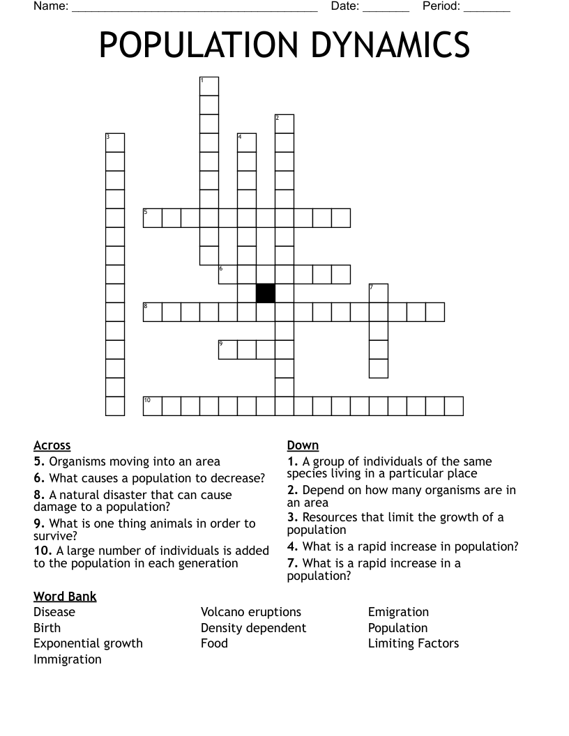 POPULATION DYNAMICS  Crossword