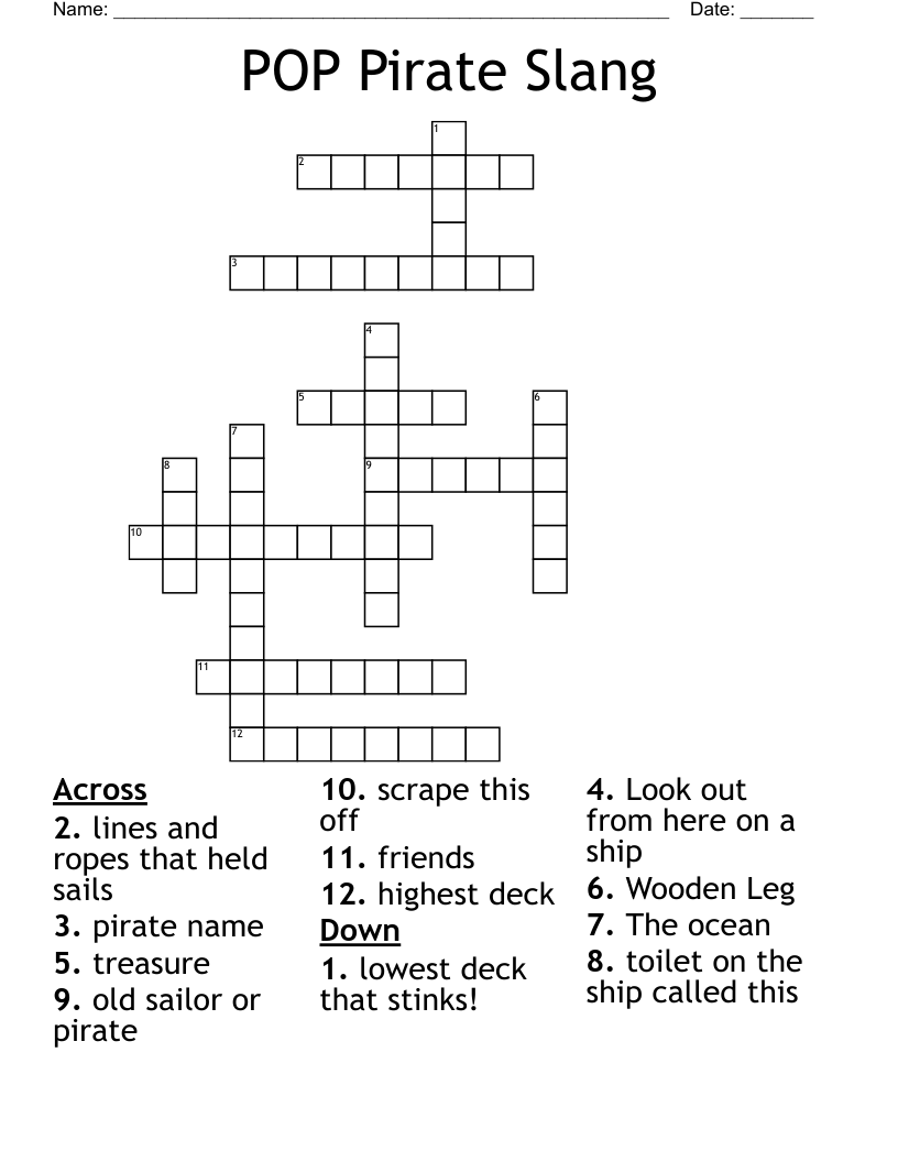 POP Pirate Slang  Crossword