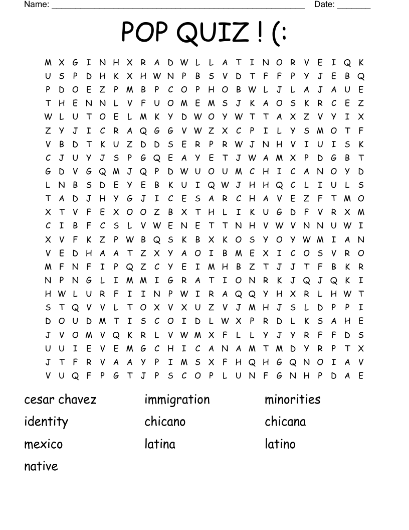POP QUIZ ! (: Word Search