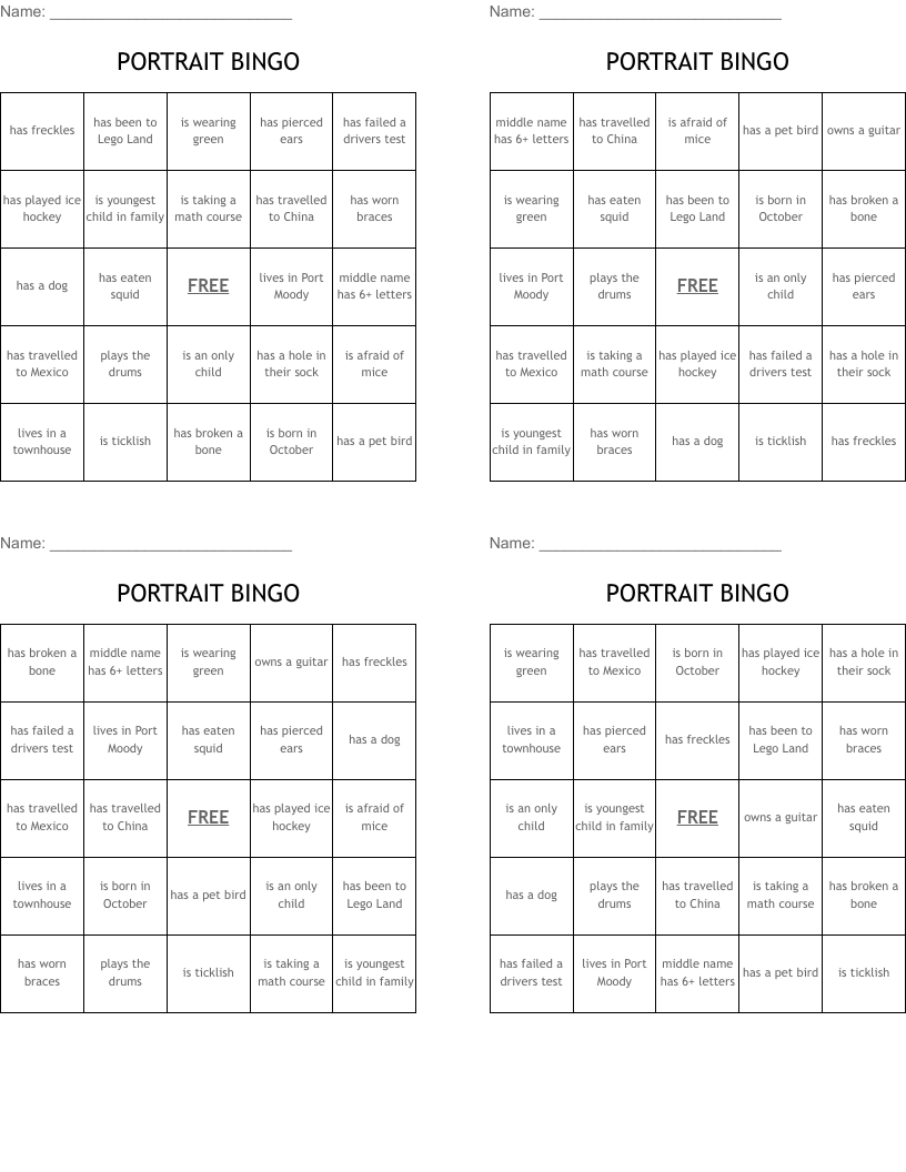 PORTRAIT BINGO