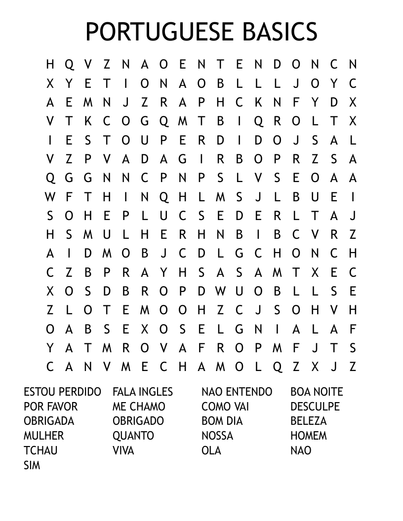 PORTUGUESE BASICS Word Search
