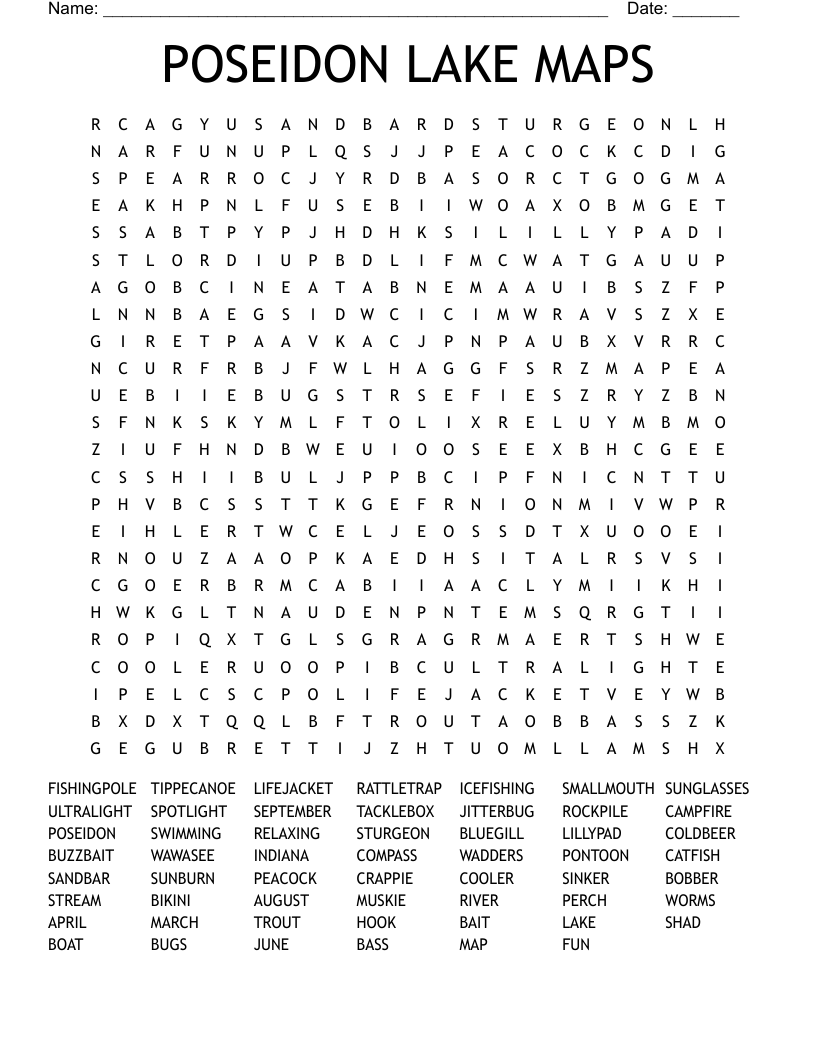 POSEIDON LAKE MAPS Word Search