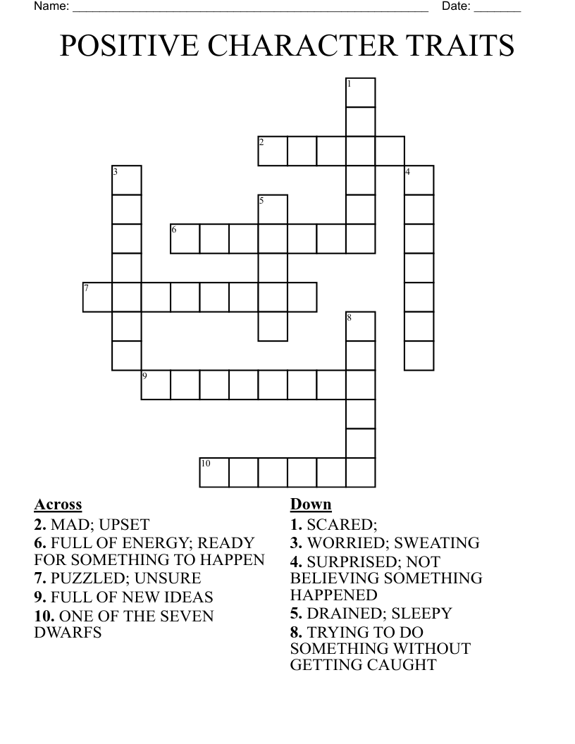 POSITIVE CHARACTER TRAITS Crossword