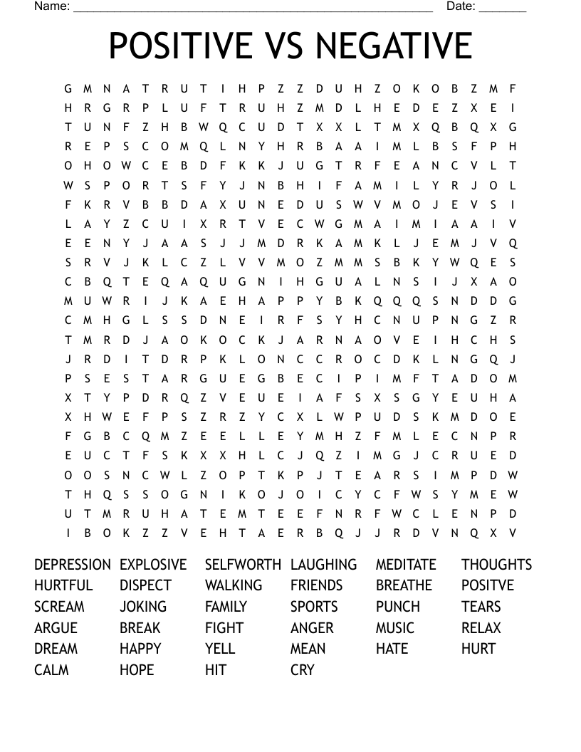 POSITIVE VS NEGATIVE Word Search