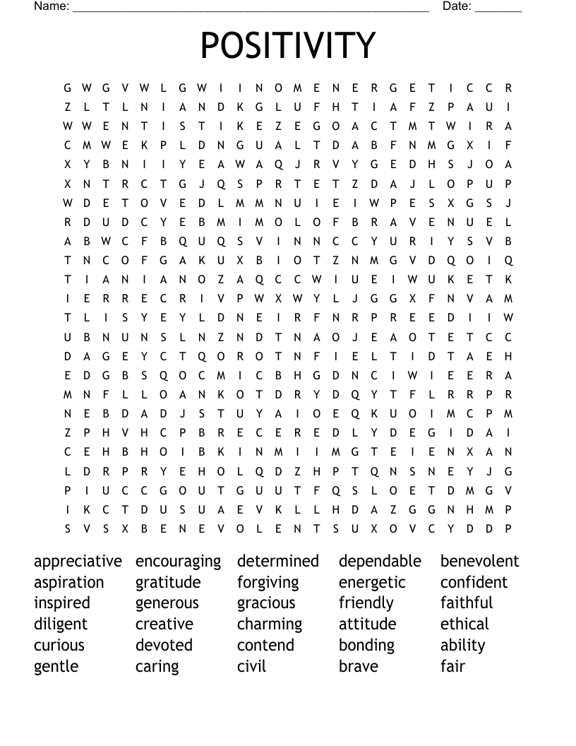 POSITIVITY Word Search