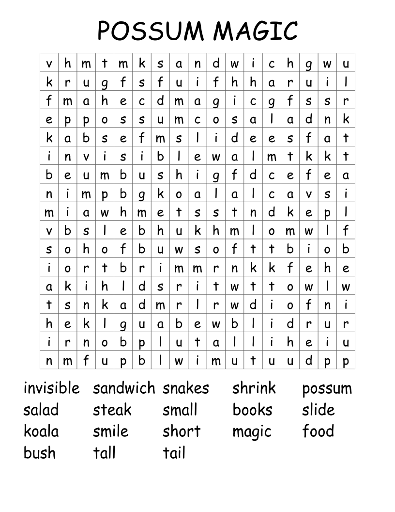 POSSUM MAGIC Word Search