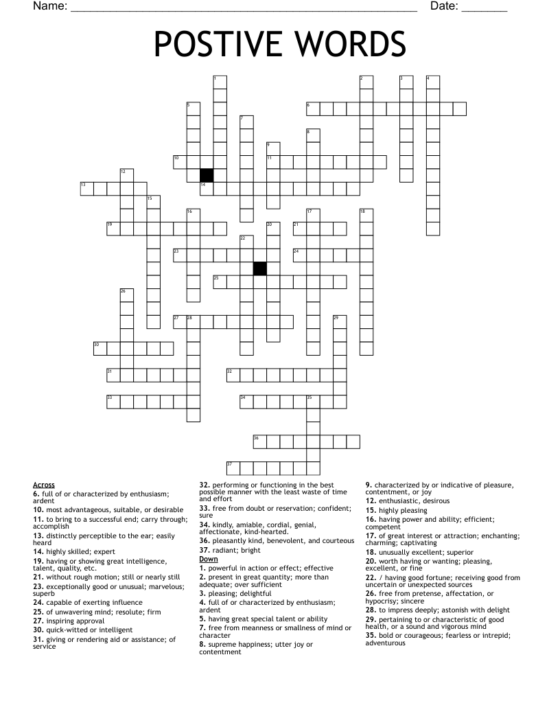 POSTIVE WORDS Crossword