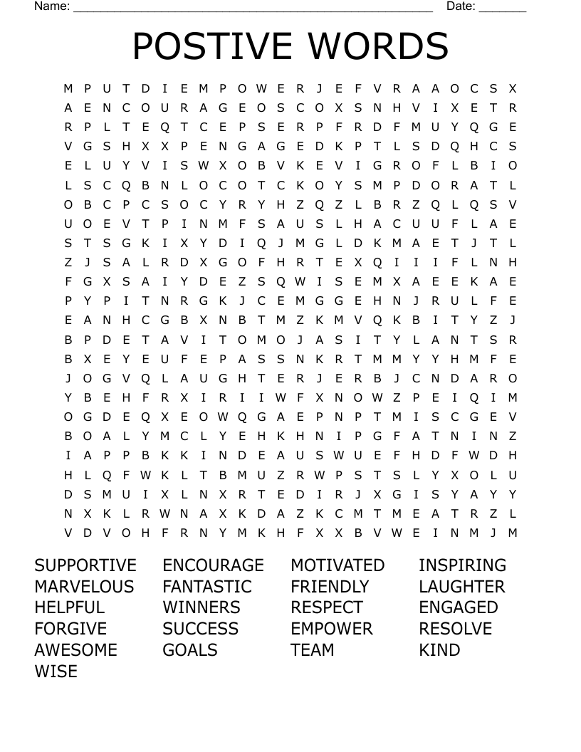 POSTIVE WORDS Word Search
