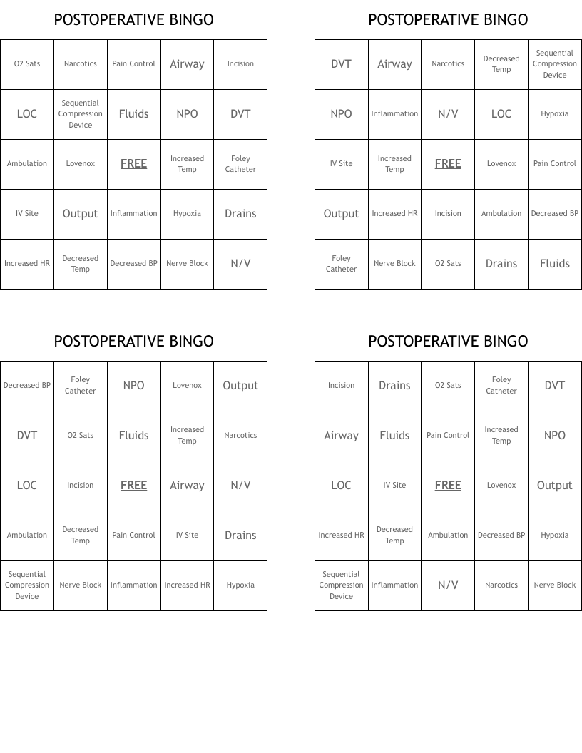 POSTOPERATIVE BINGO