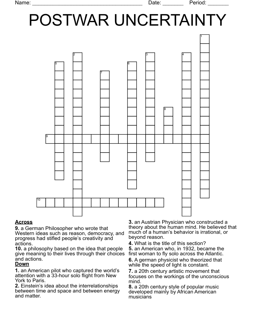 POSTWAR UNCERTAINTY Crossword