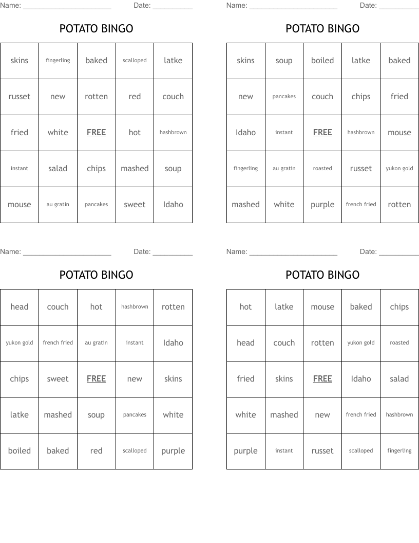 POTATO BINGO