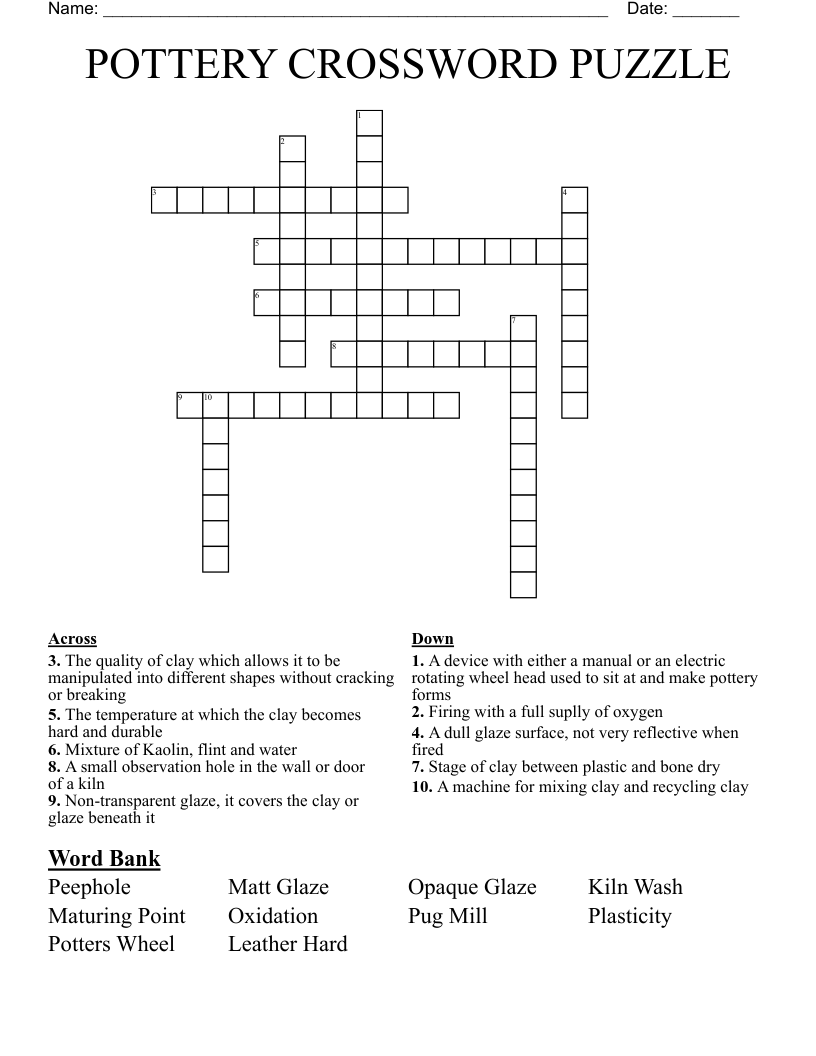 POTTERY CROSSWORD PUZZLE
